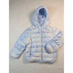 Disney Frozen Elsa Olaf Puffer Jacket Light Blue Hooded Kids Size 130/64 7-8
